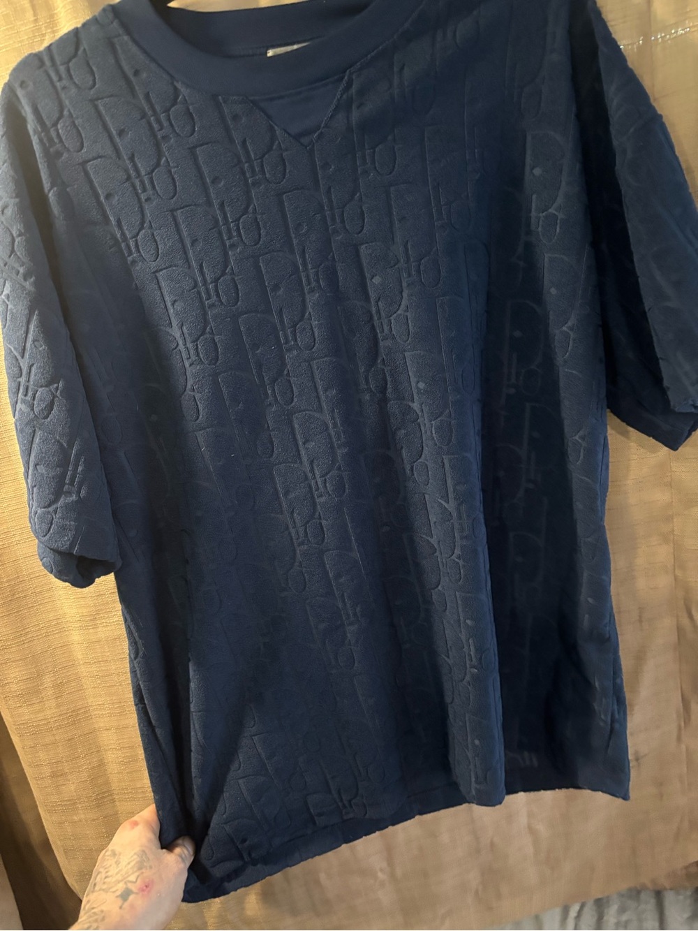 Dior Men’s Navy Embossed Logo Short-Sleeve Tee